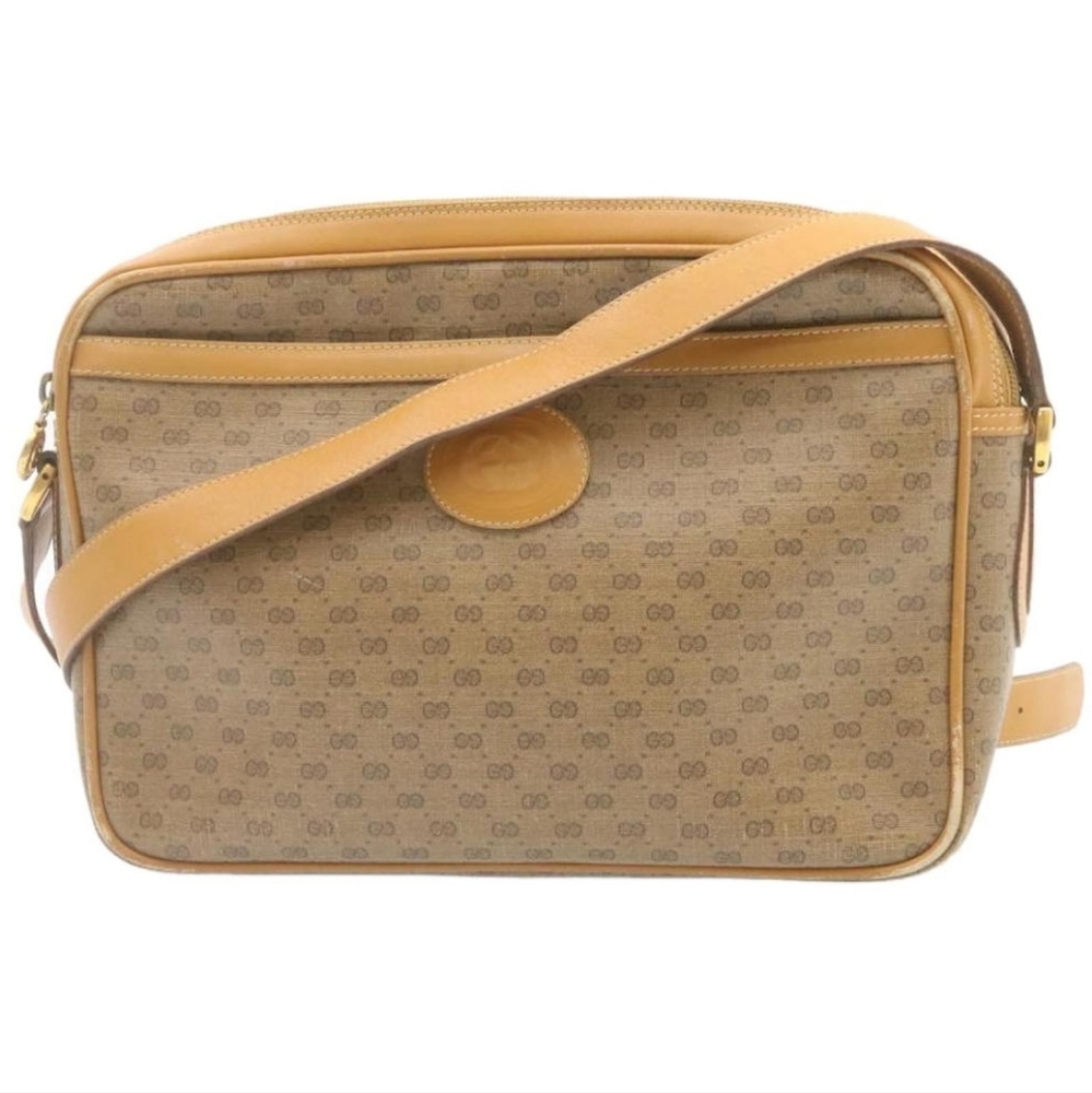 Vintage GUCCI Micro GG Canvas Cross body Shoulder Bag PVC Leather Beige